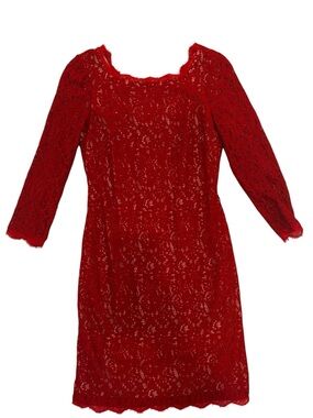 Adrianna Papell Crimson Lace Long-Sleeve Sheath Dress